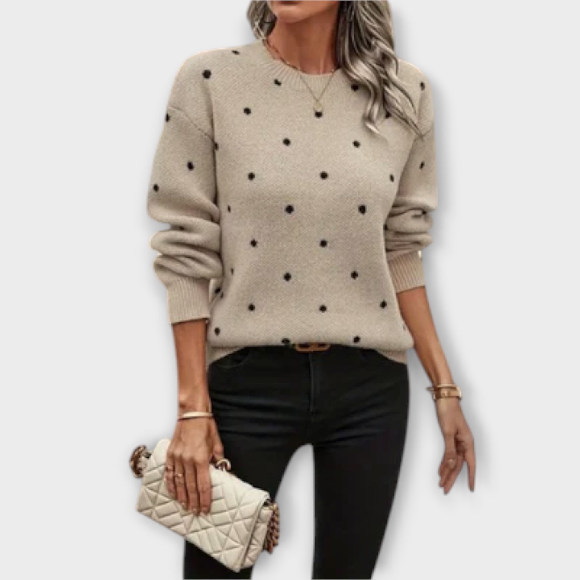 Ava | Casual knitted jumper with polka dot pattern and long sleeves