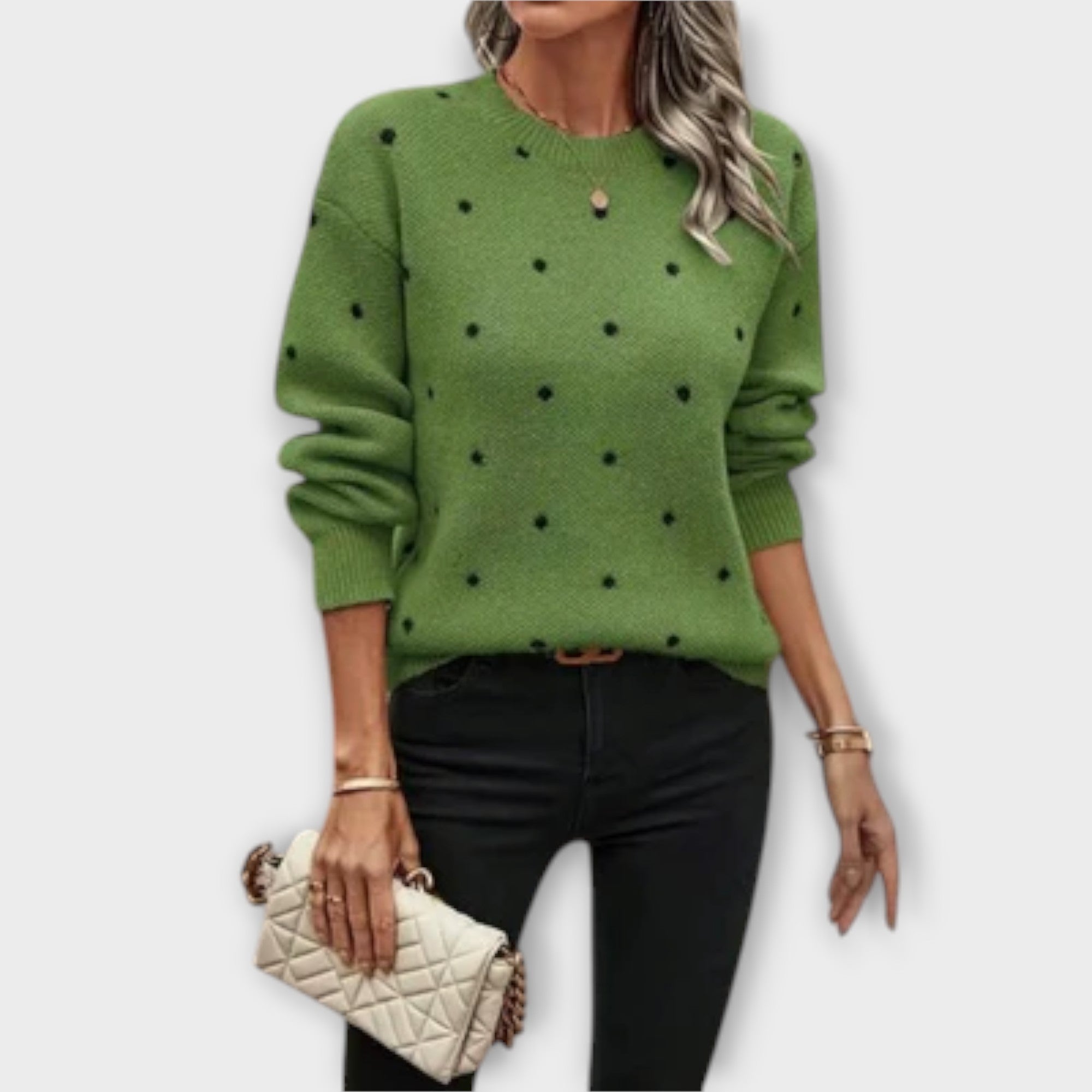 Ava | Casual knitted jumper with polka dot pattern and long sleeves