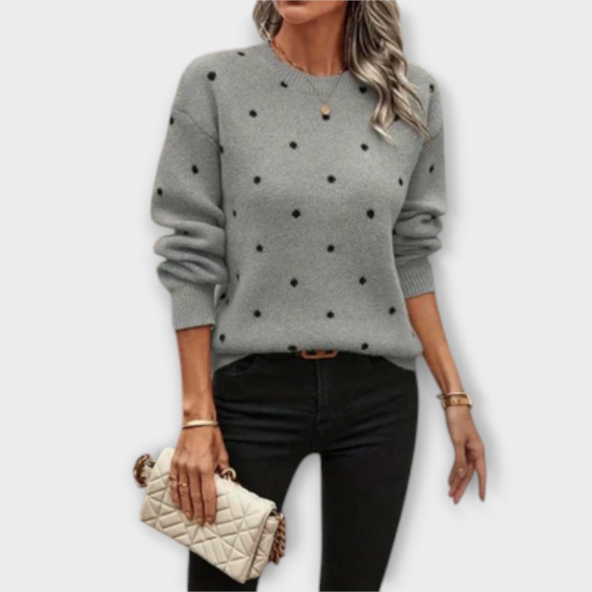 Ava | Casual knitted jumper with polka dot pattern and long sleeves